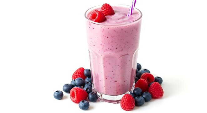 Berry smoothie with fresh raspberries and blueberries isolated on white background - Powered by Adobe