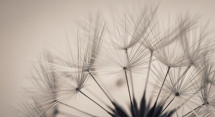 Closeup macro shot of a dandelion seed head in sepia tone