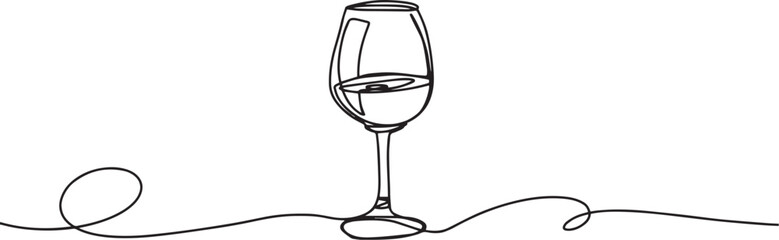 One Line Art Wine Glass Vector – Minimal Continuous Line Drawing of Elegant Drinkware, Modern Bar and Cocktail Illustration Artwork