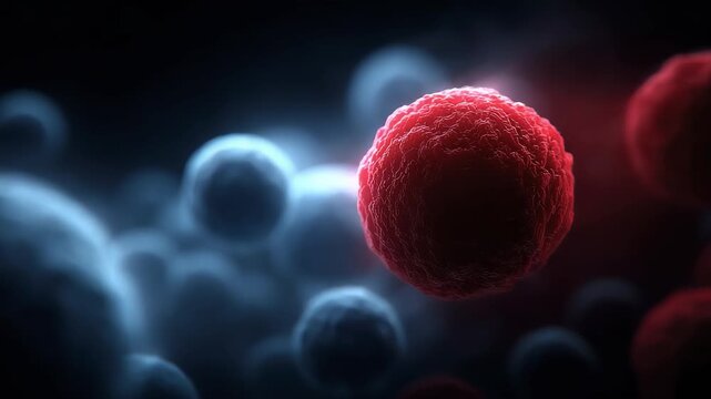 Red cell under microscope highlighted in blue background