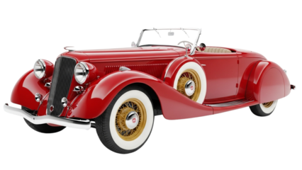 Exquisite red vintage convertible car showcasing classic automotive design and elegance