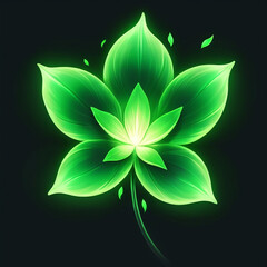 Luminous green flower with glowing petals and stem against a dark background creates a sense of magic and ethereal beauty