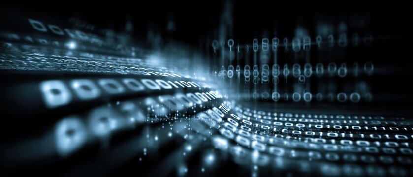 Abstract data stream of binary code in digital space