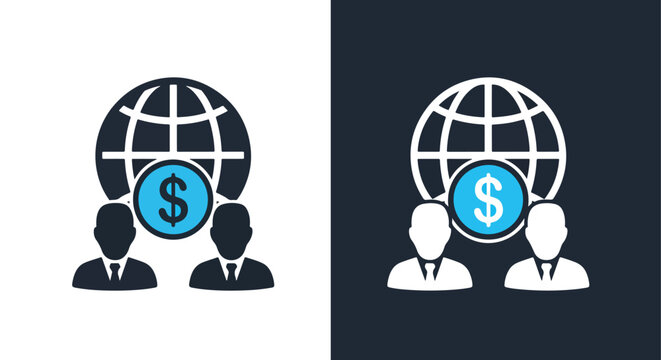 Global business team icon set representing international finance and collaboration -  Glyph solid icon - Editable modern style icon.