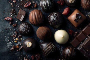 Luxurious flat lay of artisanal chocolates and gourmet truffles for elegant gift ideas