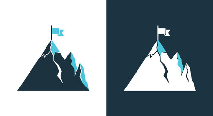 Success achievement mountain peak flag icon set for general platform use -  Glyph solid icon - Editable modern style icon.