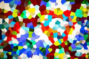 A vibrant abstract mosaic of irregular, colorful geometric shapes, creating a dynamic, fragmented,...