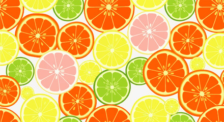 Vibrant Citrus Slices Seamless Pattern Background - A Refreshing Blend of Oranges, Lemons, Limes, and Grapefruits