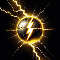 Energetic concept depicting a glowing sphere with a lightning bolt and electrical energy bursting outwards, ideal for design.