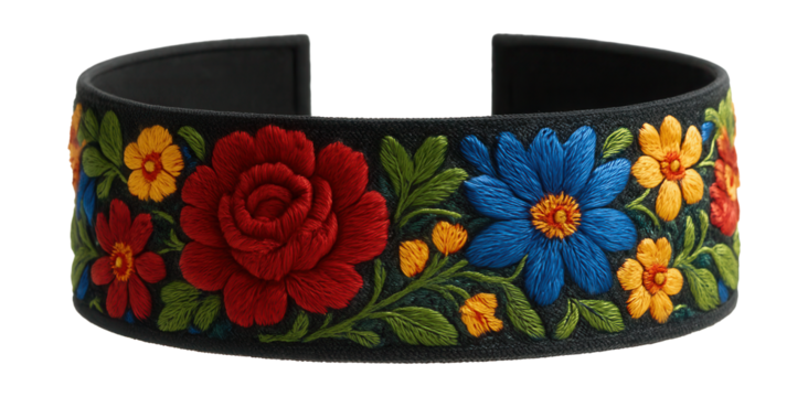 Colorful threadwork floral embroidered choker.