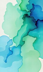 Fototapeta premium Abstract watercolor texture with flowing blue and green hues, creating a serene and fluid backdrop, gentle, abstract, tranquil