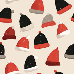 Vector illustration seamless pattern of Hat for Christmas Day with snows