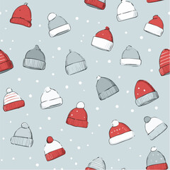 Vector illustration seamless pattern of Hat for Christmas Day with snows