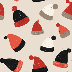 Vector illustration seamless pattern of Hat for Christmas Day with snows