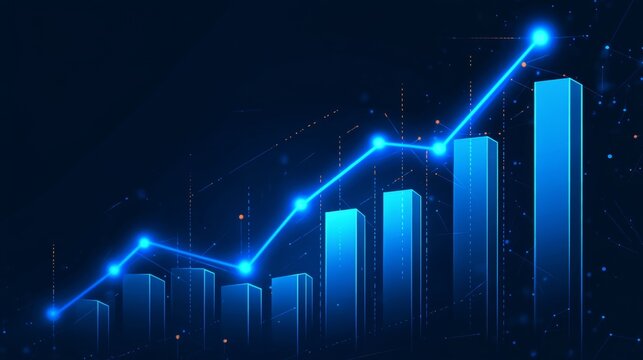 Dynamic Growth Chart with Bright Glowing Line Illustrating Consistent Statistical Progression Trends