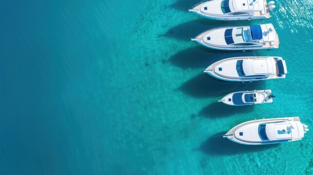 High Aerial View Luxury Marina Yacht Club White Boats Neatly Docked Turquoise Water Clean Sunny Aesthetic