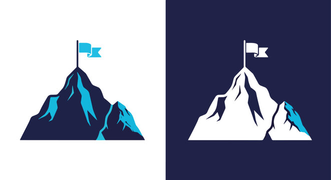 Summit flag mountain peak achievement icon set for business success and goals -  Glyph solid icon - Editable modern style icon.