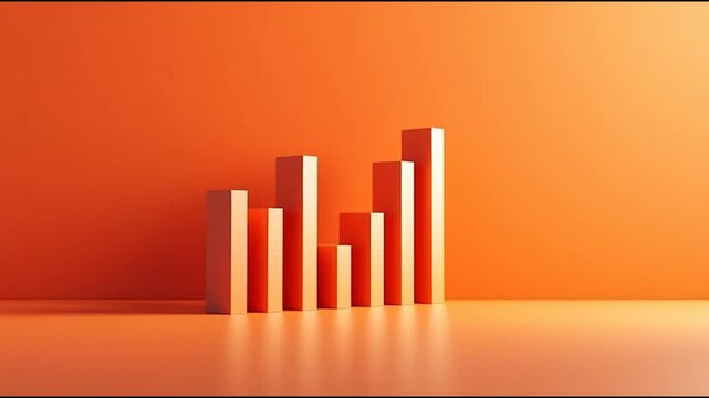 A minimalist bar graph with varying heights on a vibrant orange background, representing data visualization.