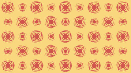 Vibrant seamless pattern of sunburst shapes creating a retro vibe, perfect for backgrounds, textiles, and designs needing warm, sunny energy