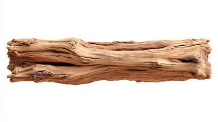Straight snag of beautiful wood lies beautifully in the middle of the frame. White isolated background.