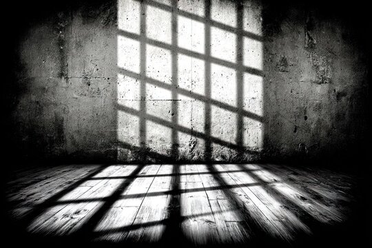 Grungy room with barred window shadow and wood floor