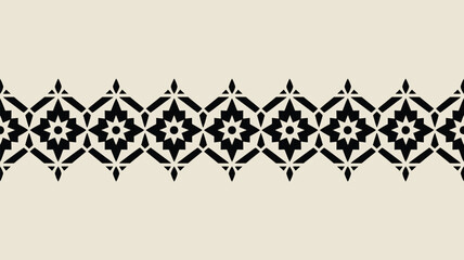 Chic geometric floral pattern perfect for elegant backgrounds or unique border designs in black and cream for sophisticated creative projects