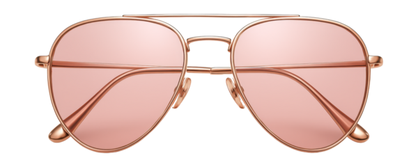 Rose gold aviator sunglasses featuring pink-tinted lenses and a double bridge design.