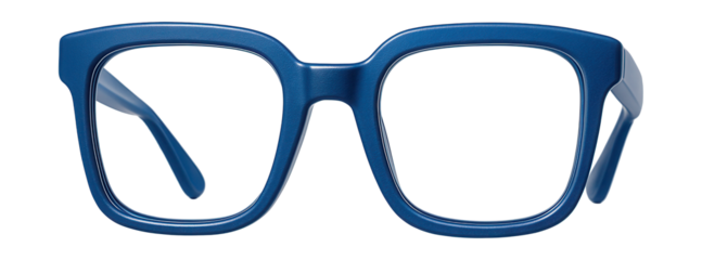 Square blue polycarbonate glasses with scratch-resistant lenses for a contemporary look.