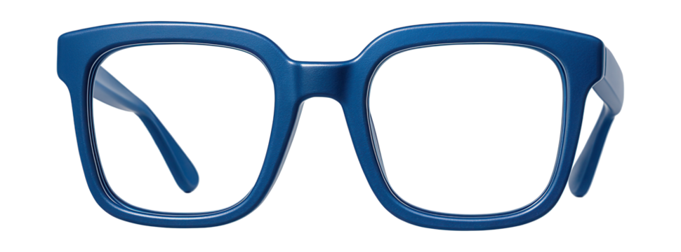 Square blue polycarbonate glasses with scratch-resistant lenses for a contemporary look.