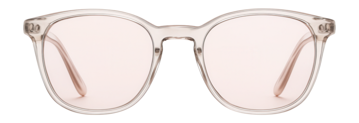 Clear reading glasses with a soft pink tint.