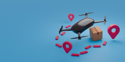 Delivery service concept. Sealed cardboard box for delivery of orders, goods, items around the world on drone- 3d render.