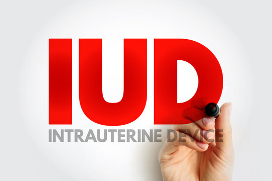 IUD Intra Uterine Device - T-shaped birth control device that is inserted into the uterus to prevent pregnancy, acronym text concept background