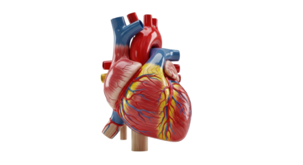 Isolated anatomical human heart model showing arteries and veins for medical education