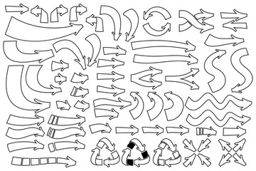 Obraz premium Set of graffiti style hand drawn cartoon comic arrows in outline