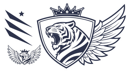 Obraz premium Tiger Logo Emblem Set – Vintage and Modern Shield Style Vector Collection