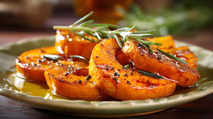 caramel glazed roasted pumpkin rings on plate