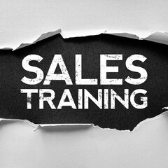 Torn paper revealing the bold distressed text SALES TRAINING on a textured background, symbolizing...
