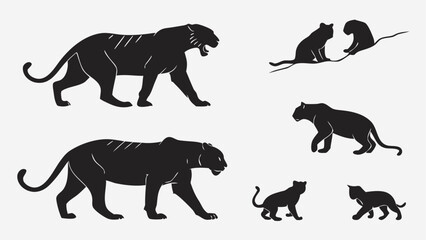 Tiger Silhouette Set – Roaring, Walking, Hunting, Jumping, Sitting Vector Bundle