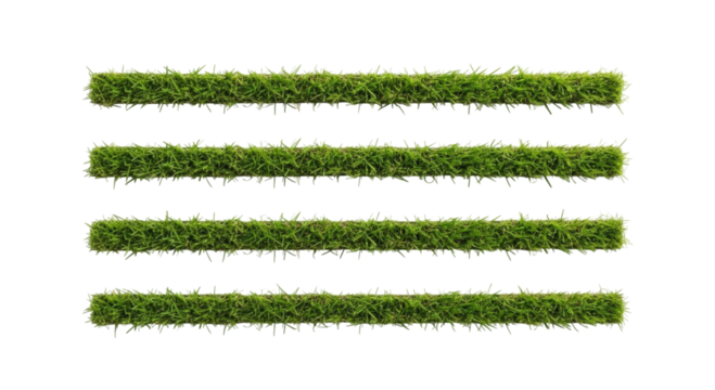 Four rows of green grass strips transparent background cutout png