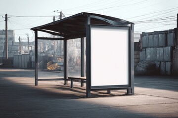 Fototapeta premium Modern Bus Shelter with Blank Ad in Industrial District