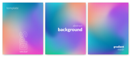 Abstract liquid background set. Gradient mesh. Effect blend watercolor color. Blurred fluid colorful mix. Modern design template for web cover, header, ad banner, poster, brochure, flyer. Vector image