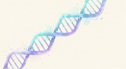 Watercolor dna strand on simple background, beautiful watercolor dna strand painting. Watercolor dna molecule, scientific research, genetics, or education concept.