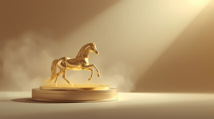 Golden horse statue on a pedestal for Chinese New Year celebrations