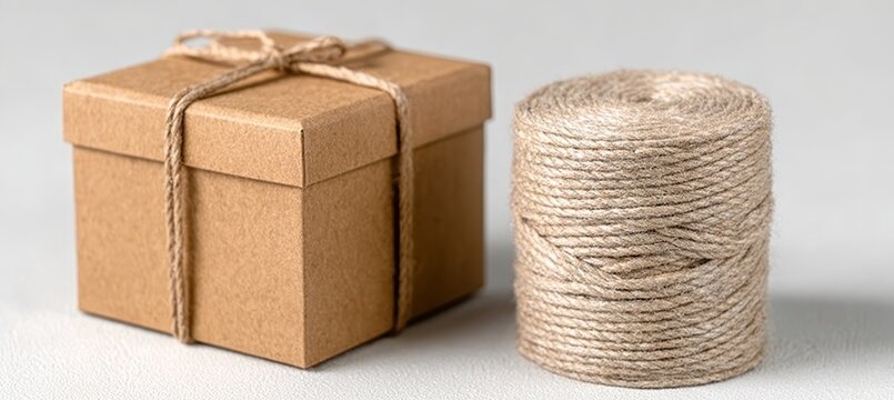 Rustic Eco-Friendly Gift Box with Brown Kraft, Jute Twine, and Minimalist Style Decoration