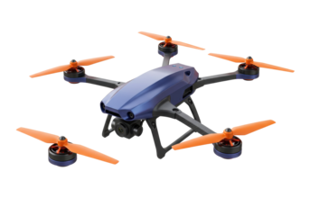 Isolated unmanned aerial vehicle, modern drone for photography, hobby and recreational use