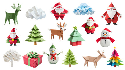 Whimsical origami paper creations, from reindeer to snowmen, build a joyful, handmade atmosphere, ideal for illustrating childlike wonder, gifts, or winter celebrations.
