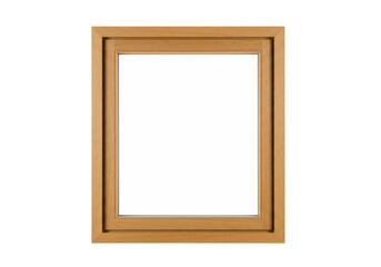 Isolated light-brown window frame, empty, ready to place artwork, painting, picture or text