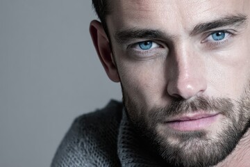 Obraz premium Handsome Man with Piercing Blue Eyes and Beard Portrait