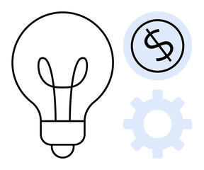 Light bulb highlights creativity, dollar sign symbolizes finance, and gear represents efficiency. Ideal for business strategy, innovation, productivity, economics, entrepreneurship, startup funding