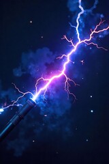 Electric Arc Vibrant Blue and Purple Plasma Discharge Between Electrodes in the Dark